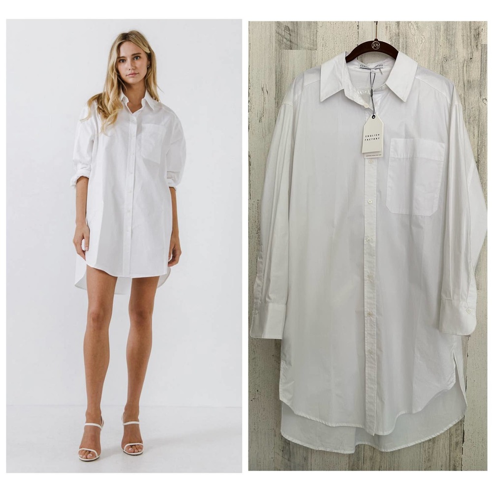 English Factory Women’s Classic Collared Shirt Dress Size Small White